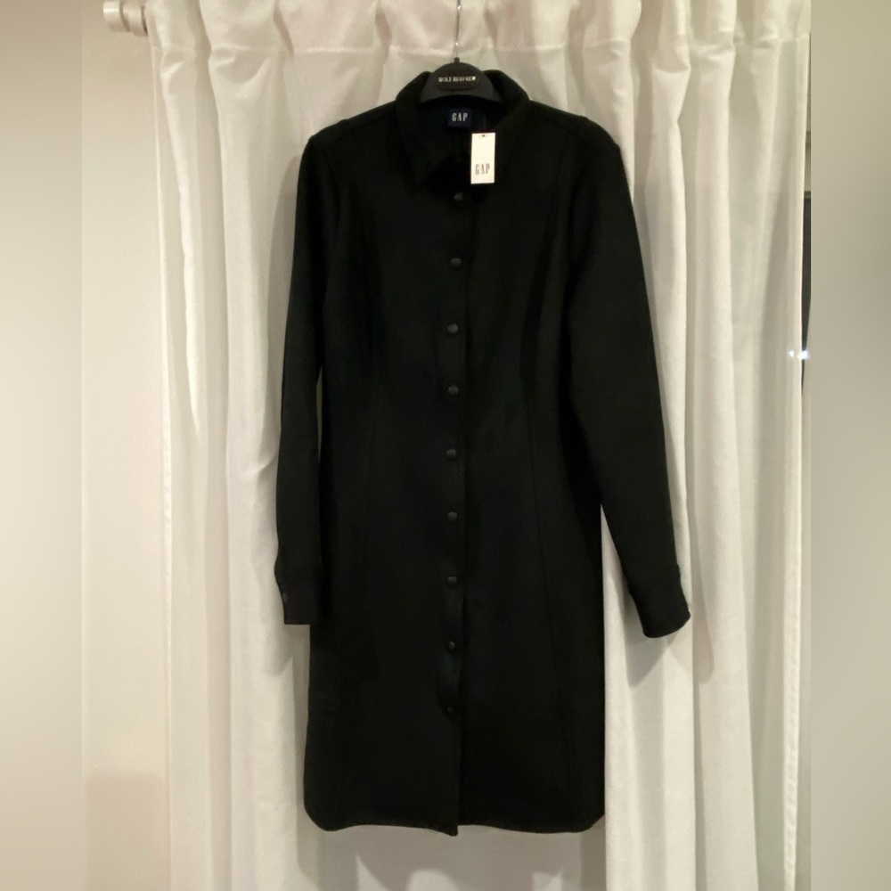 NWT Gap faux-suede snap-up shirt dress. Black, size M.